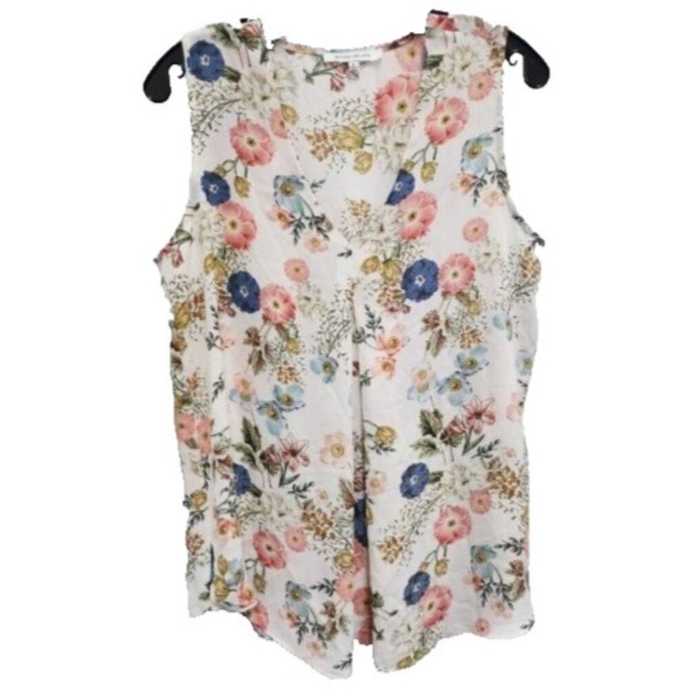 Rose + Olive Womens Sleeveless Blouse Top Medium Cream Floral Cottagecore Beach